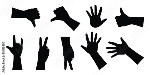 silhouette hands pose collection . Vector illustration.	