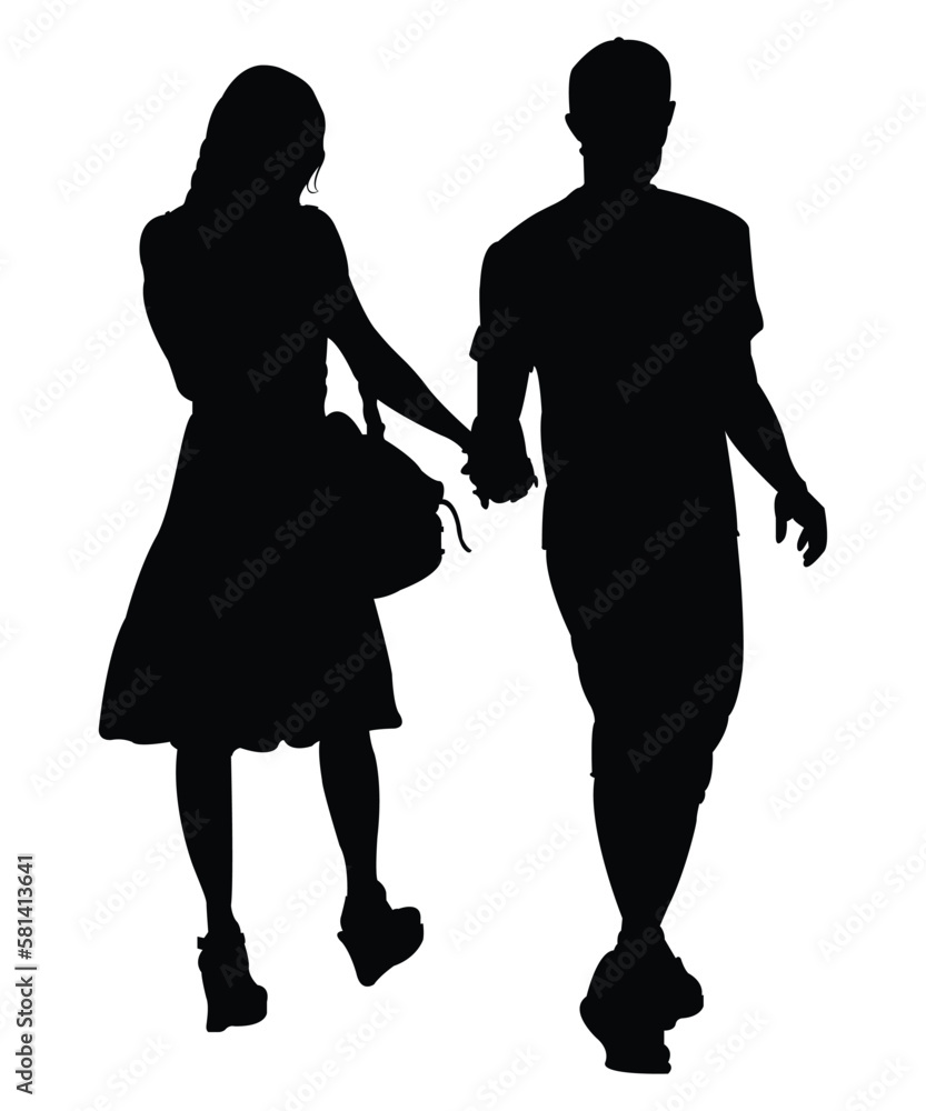 Silhouette of couple holding hands, men and women holding hands. Vector illustrations.