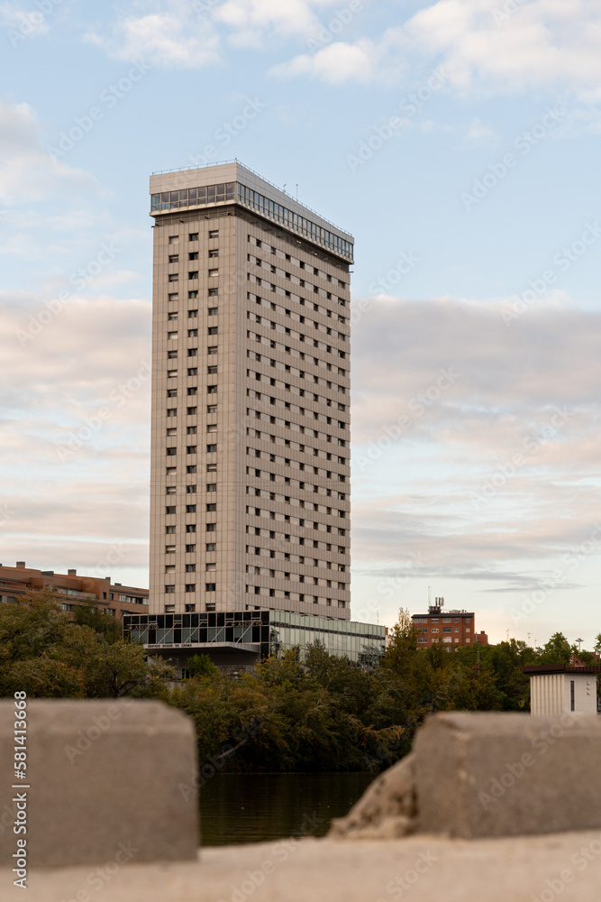 High-rise building next to the Pisuerga river in Valladolid-Spain