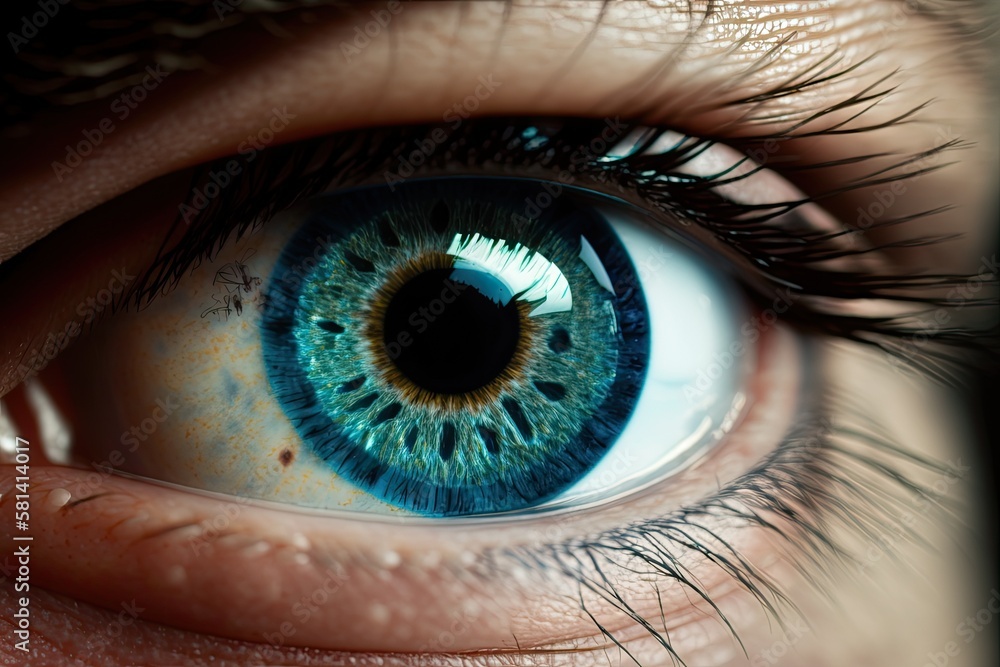 Fototapeta premium The blue eye of a man, up close. Generative AI