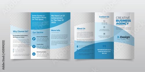 Abstract blue shape trifold business brochure design, Company profile brochure