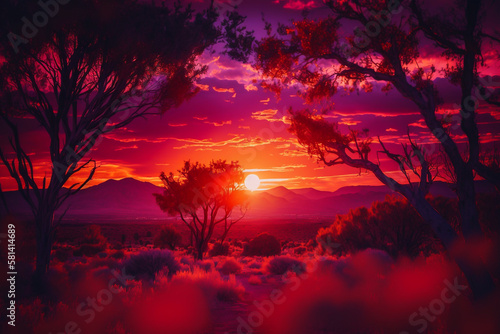 desert red crimson sunset, hot evening.landscape Generative AI © Poter