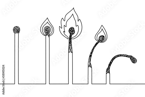 Burning matches continuous line illustration