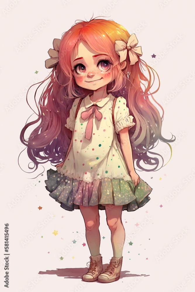 Playful and Adorable Cartoon Girl with Bright Orange Hair, Beaming Smiles, and a Charming Little Dress generative AI Playful and Adorable Cartoon Girl with Bright Orange Hair, Beaming Smiles, and a Charming Little Dress generative AI