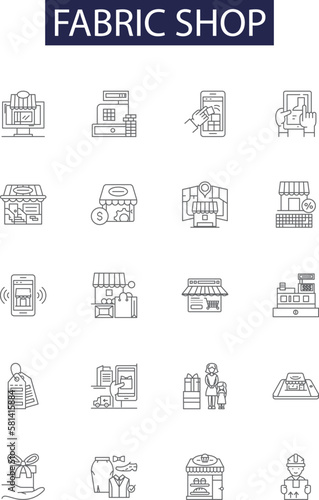 Fabric shop line vector icons and signs. Store, Cloth, Textile, Wool, Cotton, Shop, Linen, Silks outline vector illustration set