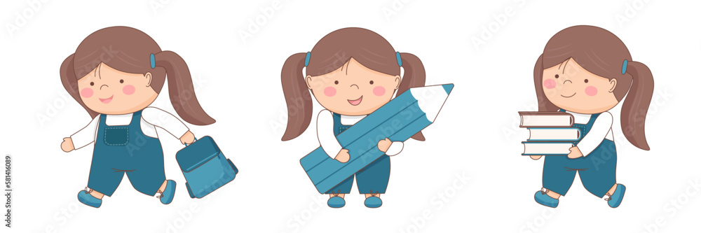 Set of schoolgirls - back to school and education concept
Set of schoolgirls - back to school and education concept