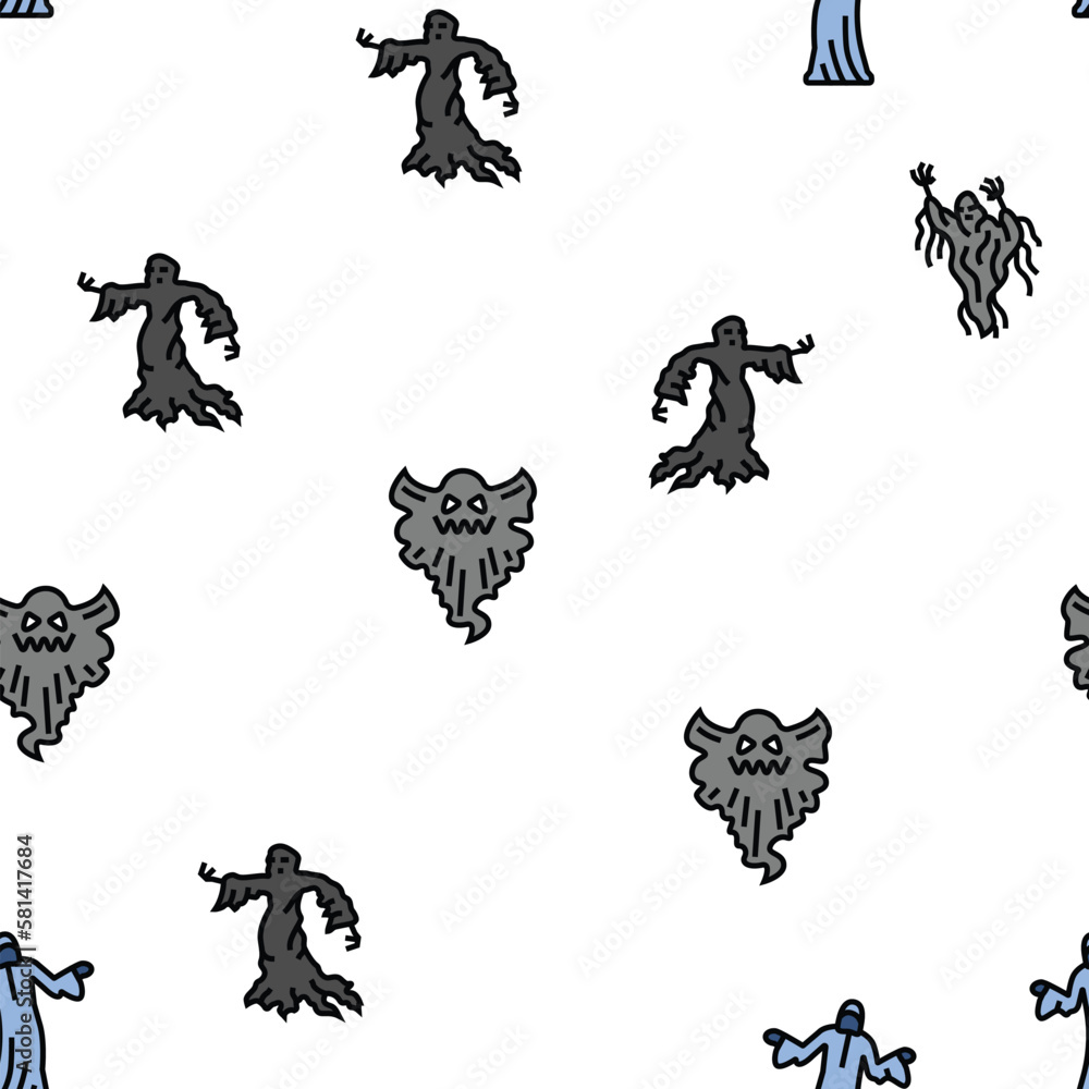 ghost halloween spooky scary cute vector seamless pattern