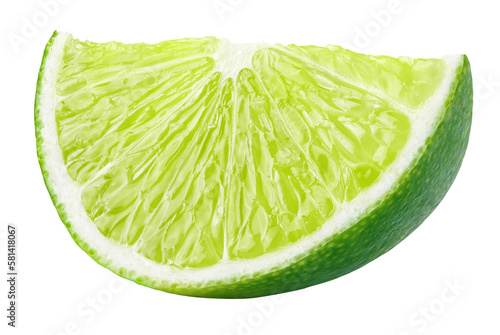 Slice of lime citrus fruit isolated on transparent background