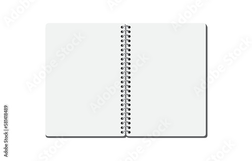 Open spiral notebook sketchbook pages, 3d empty paper blank page notepad vector illustration. White notebook page background to use in education, business, school projects. 