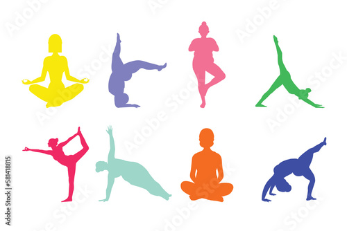 Vector color  body positive yoga icon set
