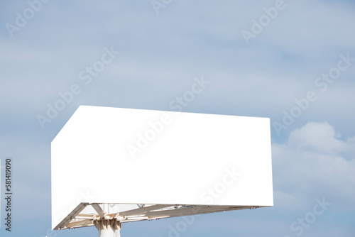 Mock up. Triangle billboard banner or advertising poster board with blue sky background