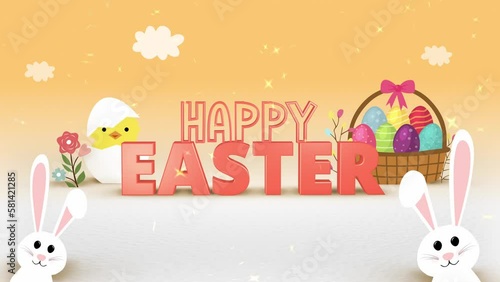 3D Happy Easter Greeting Intro Orange