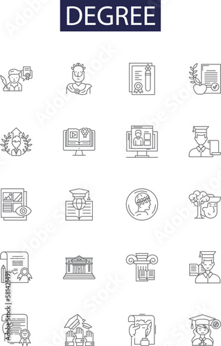 Degree line vector icons and signs. Associate, Bachelor, Master, Doctorate, PhD, Graduate, Academic, Diploma outline vector illustration set