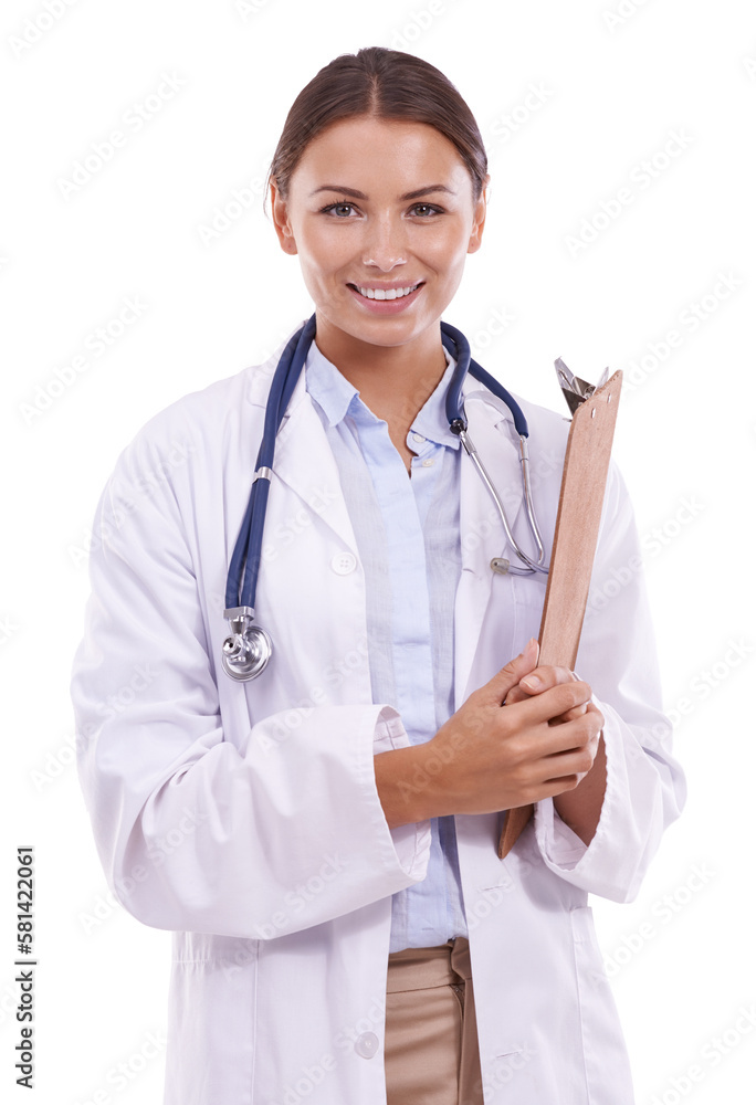 As. Portrait of a beautiful young doctor holding a clipboard and smiling against a white background. As. Portrait of a beautiful young doctor holding a clipboard and smiling against a white background.
