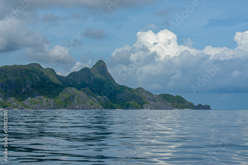 Rocky landscape with sea , mountains and trees