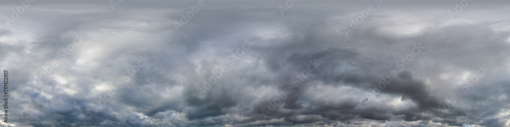 Overcast sky panorama on rainy day with Nimbostratus clouds in seamless spherical equirectangular format. Full zenith for use in 3D graphics, game and for aerial drone 360 degree panorama as sky dome. Overcast sky panorama on rainy day with Nimbostratus clouds in seamless spherical equirectangular format. Full zenith for use in 3D graphics, game and for aerial drone 360 degree panorama as sky dome.