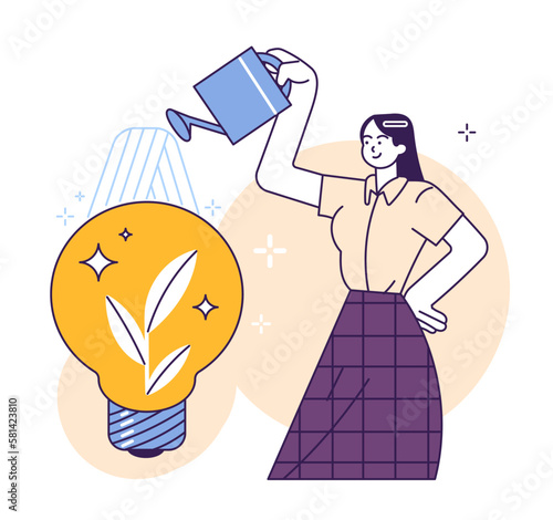 Businesswoman watering light bulb business creative idea, business growth