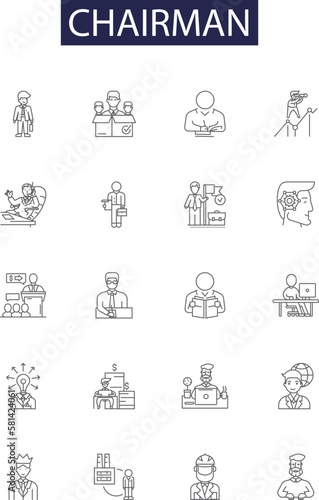 Chairman line vector icons and signs. Presiding, Officer, Head, Leader, Convenor, Steering, Executive, Chief outline vector illustration set
