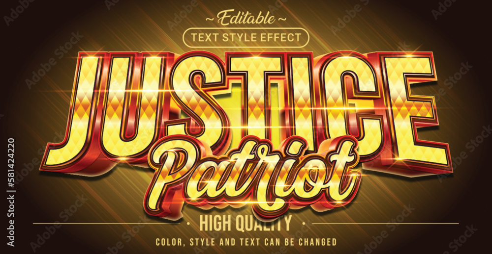 Editable text style effect - Justice Patriot text style theme.