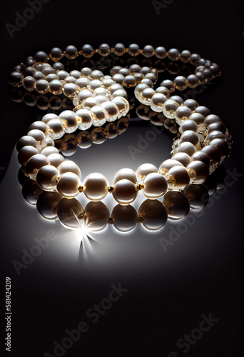 Pearl necklace on a dark background. AI Generated