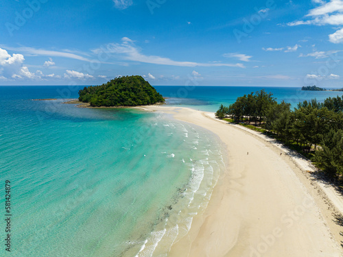 Beautiful sandy beach and tropical island. Tropical landscape. Kelambu Beach. Borneo, Malaysia. © Alex Traveler