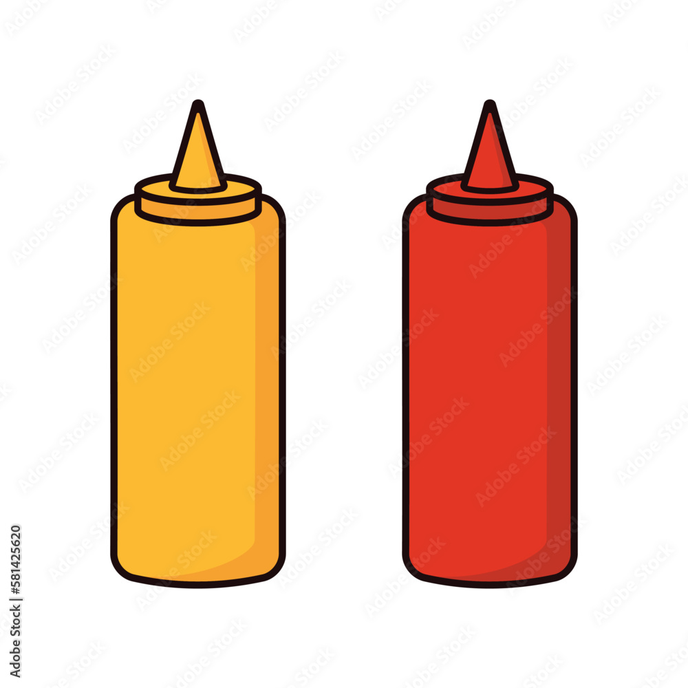 Ketchup and mustard squeeze bottle cartoon icon vector illustration. Food icon concept illustration Ketchup and mustard squeeze bottle cartoon icon vector illustration. Food icon concept illustration