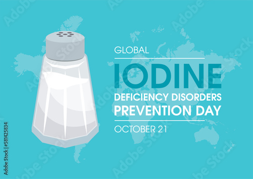 Global Iodine Deficiency Disorders Prevention Day vector illustration. Salt shaker with salt icon vector. Micronutrient for normal thyroid function. October 21 every year. Important day