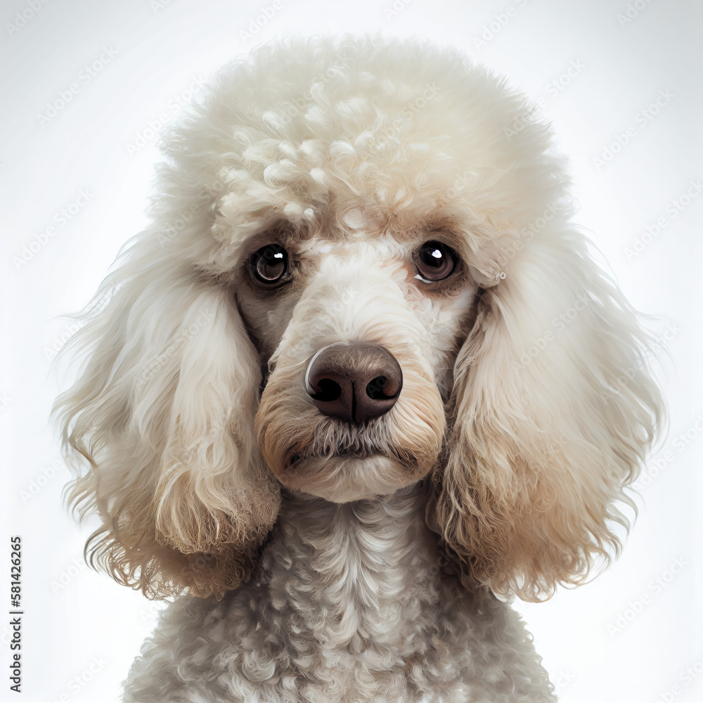 Adult Poodle dog portrait isolated on a white background. Generative AI. Adult Poodle dog portrait isolated on a white background. Generative AI.