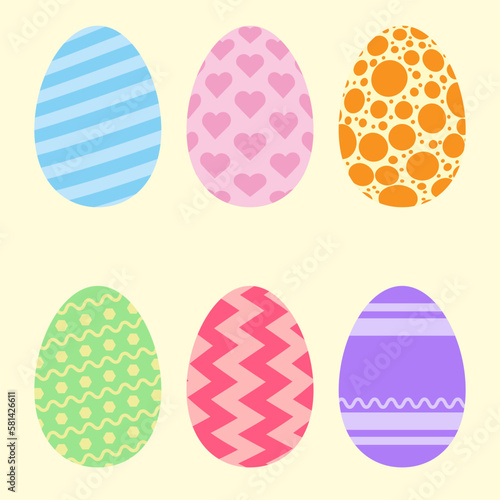 Set of colorful decorated Easter eggs.