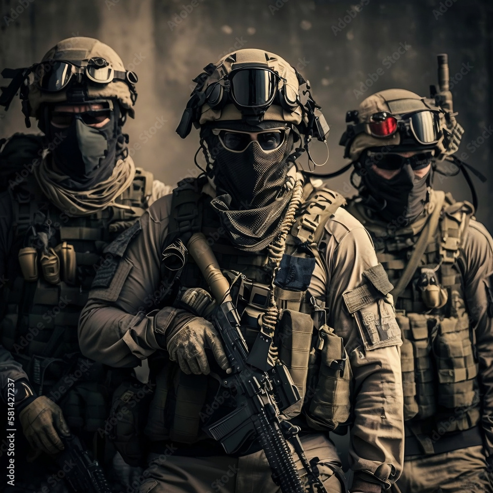 Special Forces Military Unit in Full Tactical Gear, Generative Ai