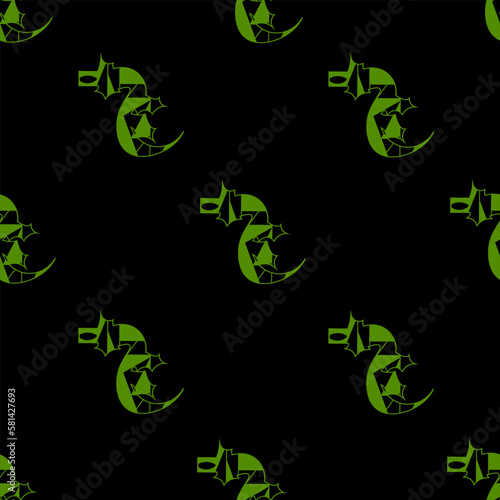 Seamless pattern with geometrical dragon on black background. Wallpaper and textile print.