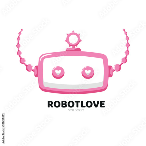 Logo for sexshop. Robot sexual erotic logotype for business. Pink.