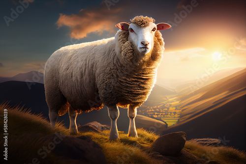 Sheep close-up at sunset.