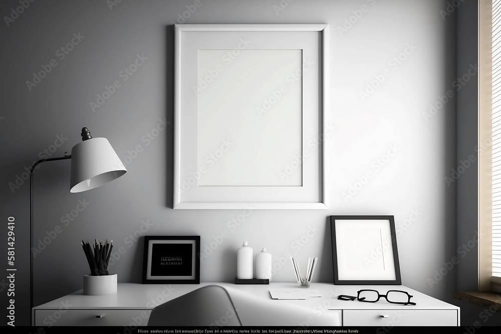 Blank White Frame on Empty Wall. Mockup for minimal Room Background Design for show photo Blank White Frame on Empty Wall. Mockup for minimal Room Background Design for show photo