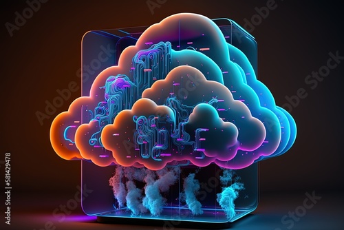 Abstract cloud storage computing, advanced artifficial intelligence technology. Generative Ai. photo