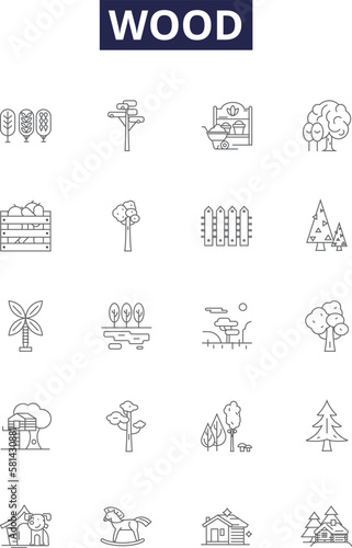 Wood line vector icons and signs. Lumber, Forestry, Plywood, Hardwood, Softwood, Carpentry, Reclaimed, Logs outline vector illustration set