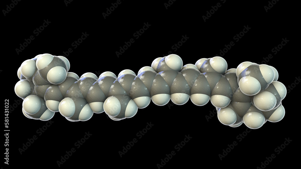 Molecular model of betacarotene, precursor to vitamin A, 3d