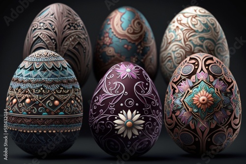 6 Easter eggs colorful with detailed pattern. illustration