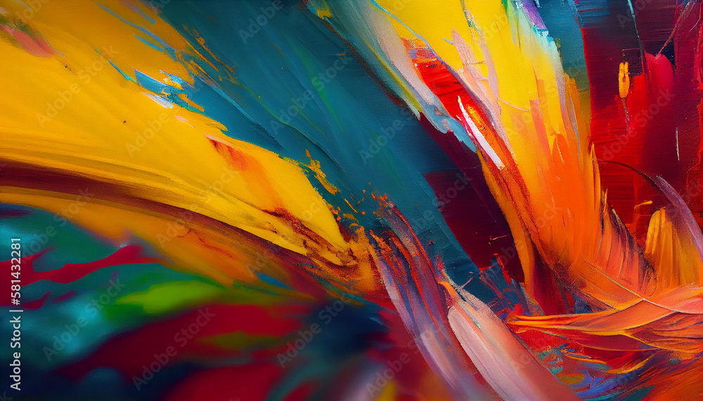 Abstract colorful oil painting on canvas. Oil paint texture with brush and palette knife strokes. Modern art. Created with Generative AI technology