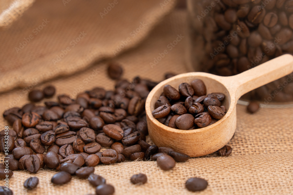 たくさんの珈琲豆とコーヒースプーン たくさんの珈琲豆とコーヒースプーン