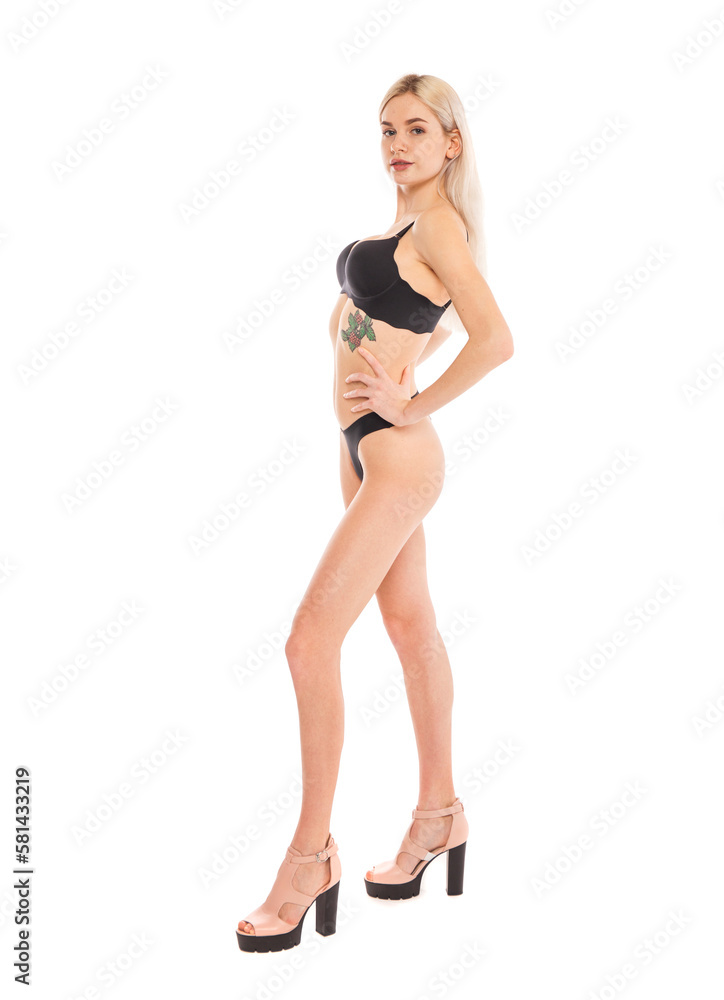 Full body portrait of a young beautiful blonde woman