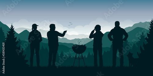 bbq with friends with green mountain view