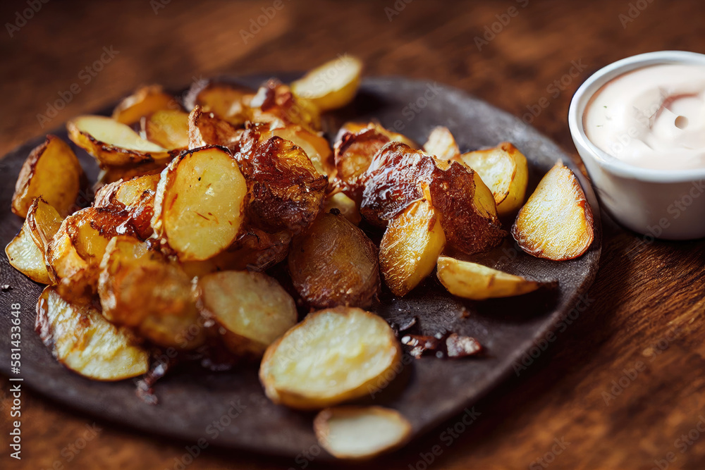 Dish of Wedge Potatoes created with Generative AI technology Dish of Wedge Potatoes created with Generative AI technology