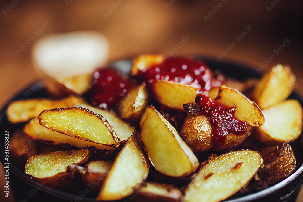 Rustic potatoes with sauce created with Generative AI technology Rustic potatoes with sauce created with Generative AI technology