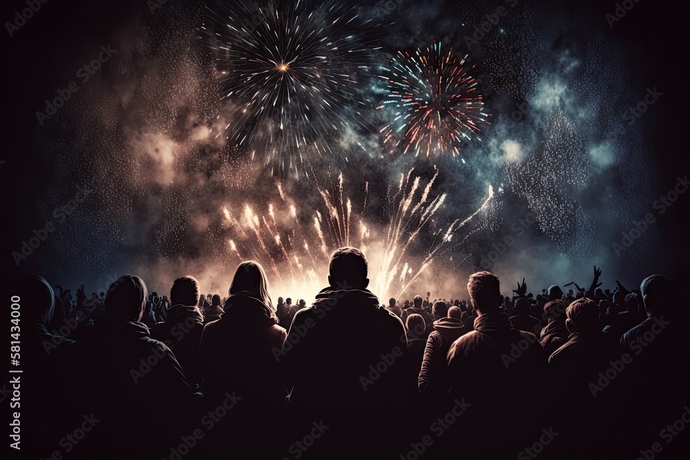 Fototapeta premium crowd enjoying and watching fireworks. Generative AI