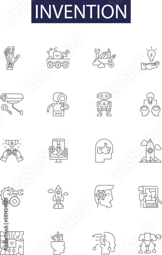 Invention line vector icons and signs. Invent, Design, Create, Imagine, Engineer, Craft, Build, Construct outline vector illustration set
