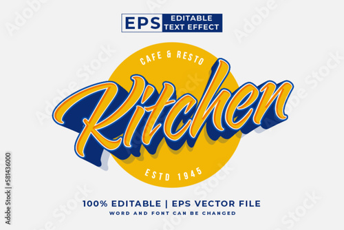 Editable text effect Kitchen 3d logo cartoon template style premium vector