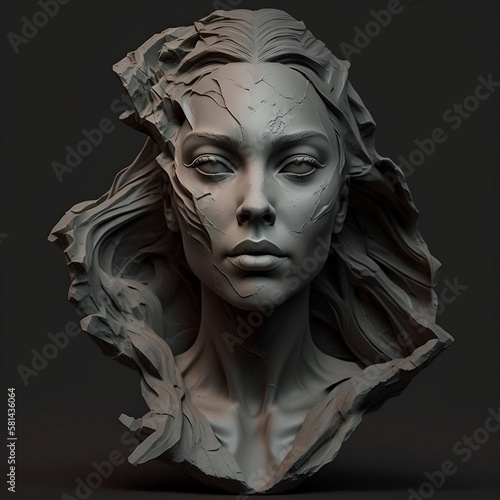 Sculpture of a woman's face with a unique design. Generative AI