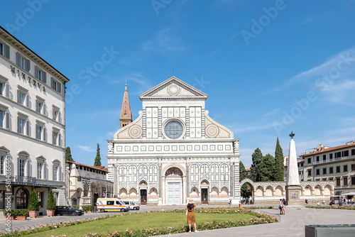 Florence, Italy - September 13, 2021: Basilica of Santa Maria Novella church and square