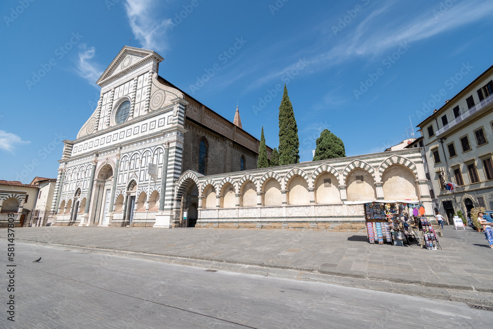 Florence, Italy - September 13, 2021: Basilica of Santa Maria Novella church and square